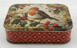 RB3186 Nostalgia small Rectangle tin Christmas Robins